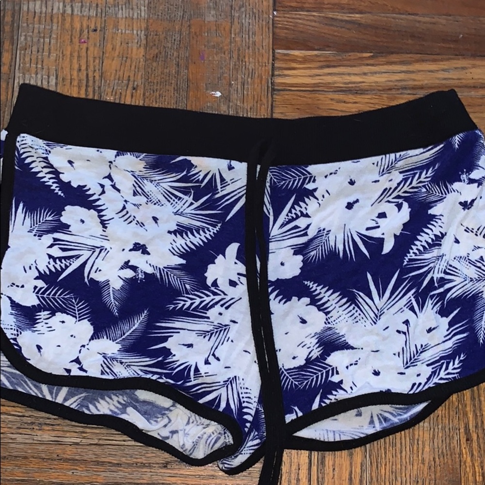 Blue & White Tropical Print Shorts